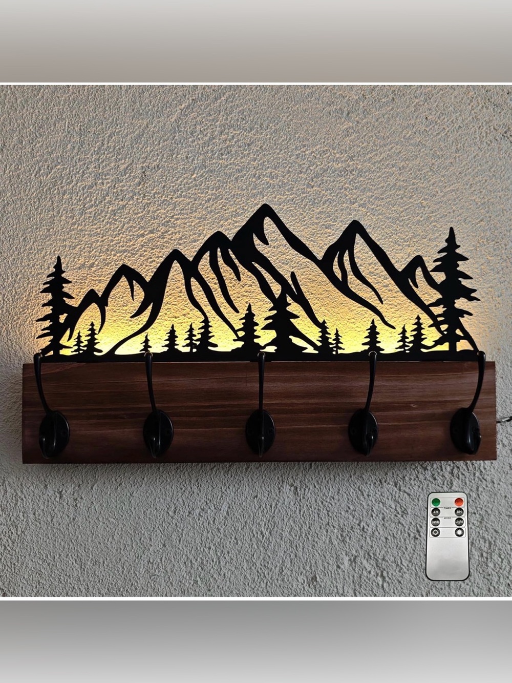 BNIB Metal Mountain Wall Mount Coat Hooks w/remote controlled LED lights